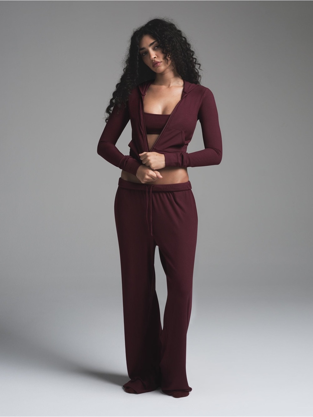 NWT SKIMS Soft LOUNGE Modal ZIP-Up HOODIE - BORDEAUX Burgundy - XL - RARE